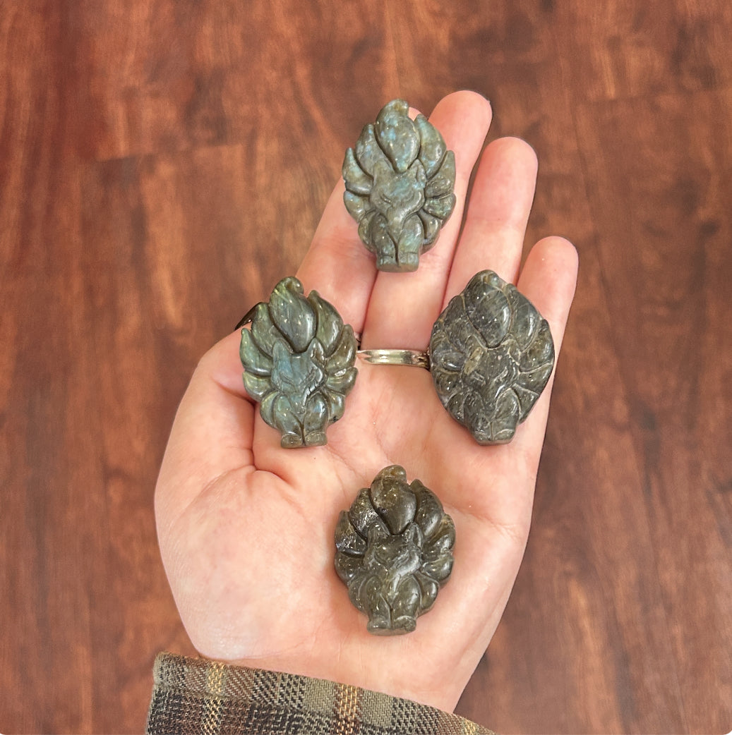 Labradorite Nine-tail Fox Carving