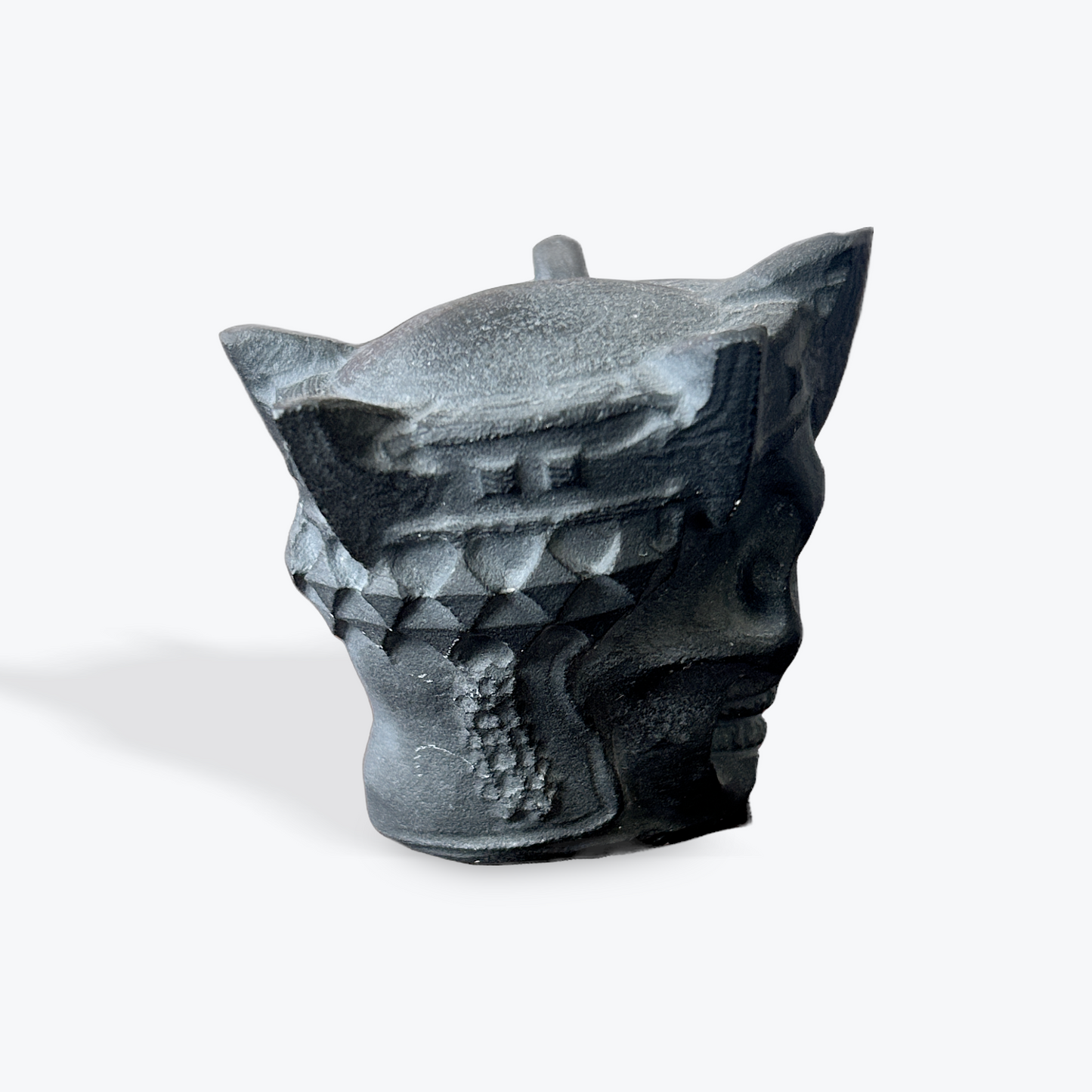 Matte Obsidian Carving Skull with Crown