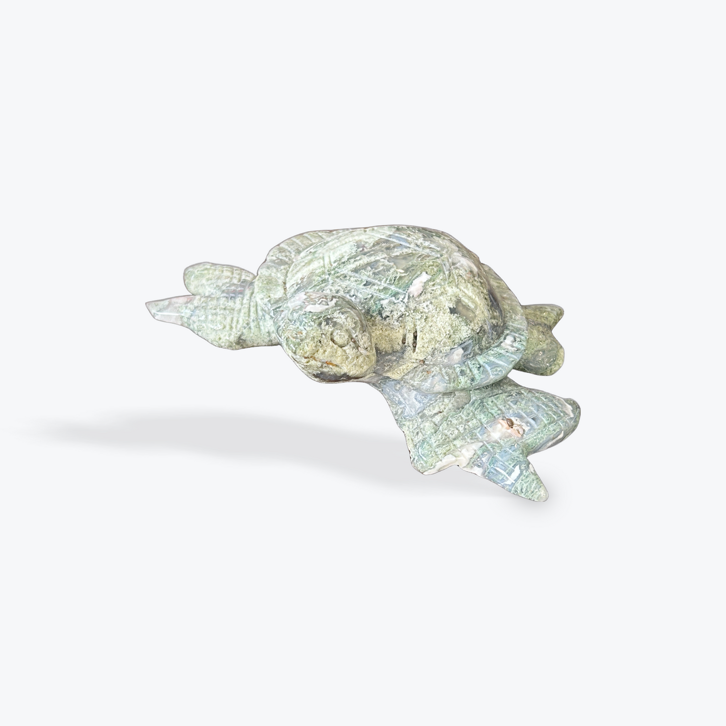 Moss Agate Sea Turtle Carving
