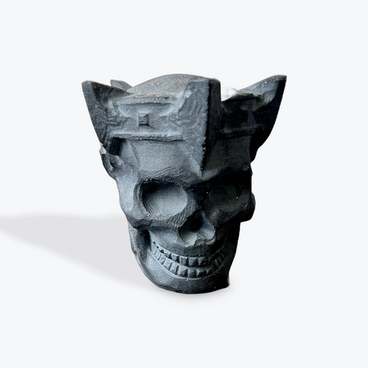 Matte Obsidian Carving Skull with Crown
