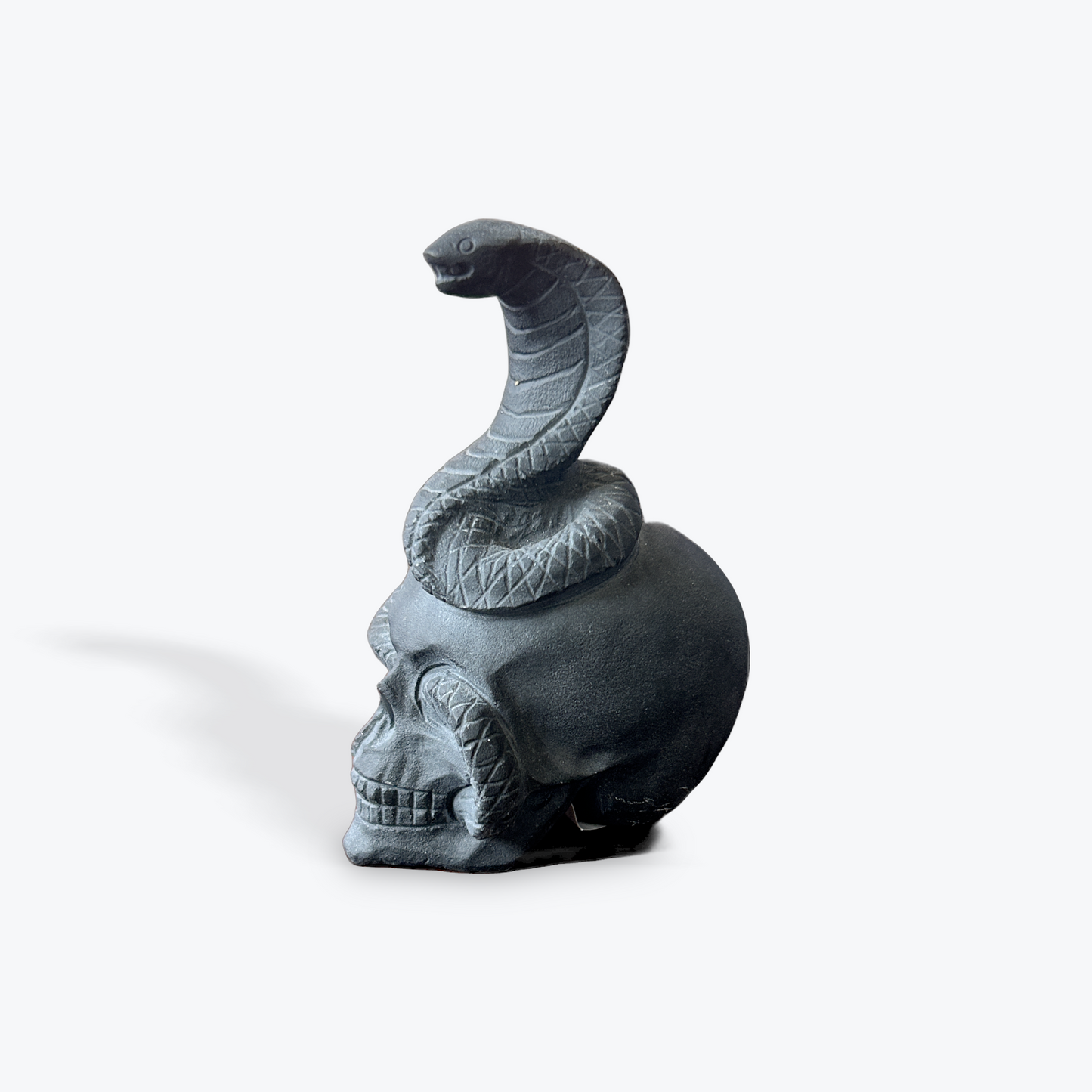 Matte Obsidian Carving Skull with Cobra