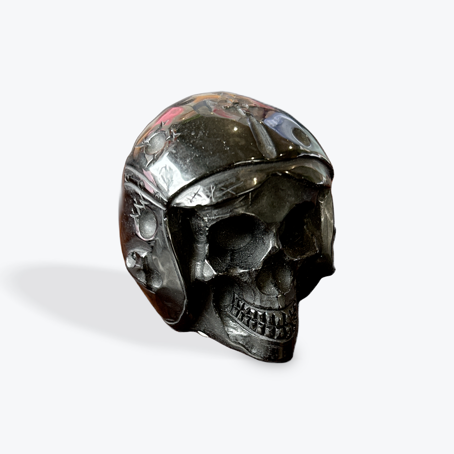 Polished Obsidian Carving Skull Fighter Pilot