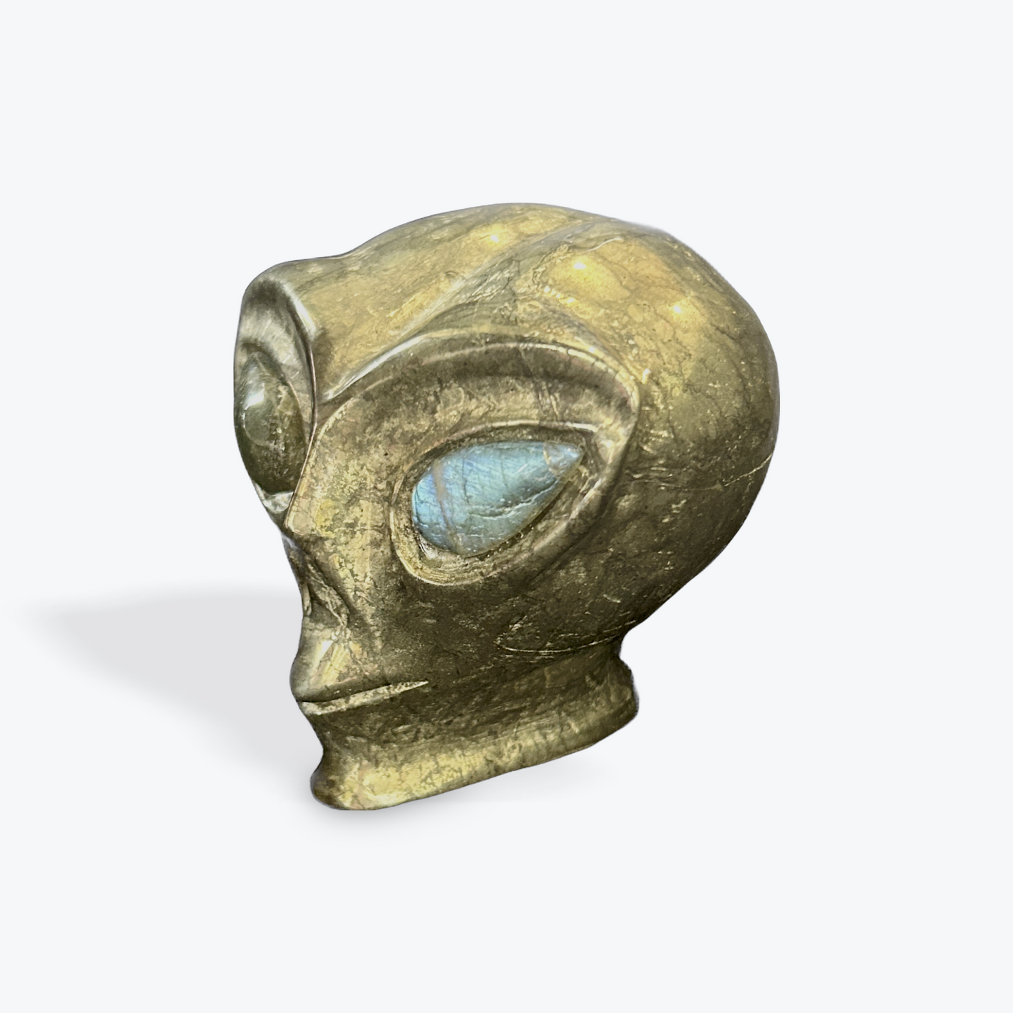 Pyrite Alien Head with Labradorite Eyes